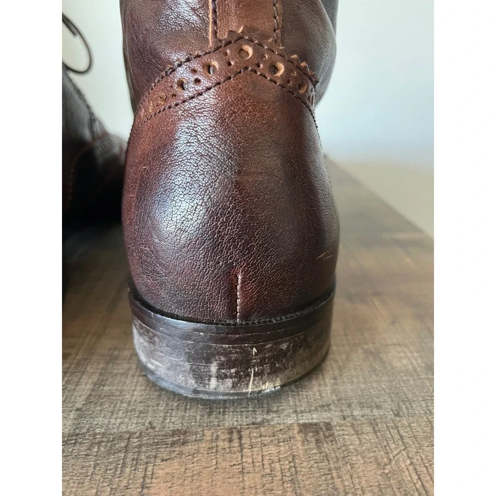 Mikekonos Mens 13 Brown Leather Wingtip Brogue Ankle Boots Made in Italy